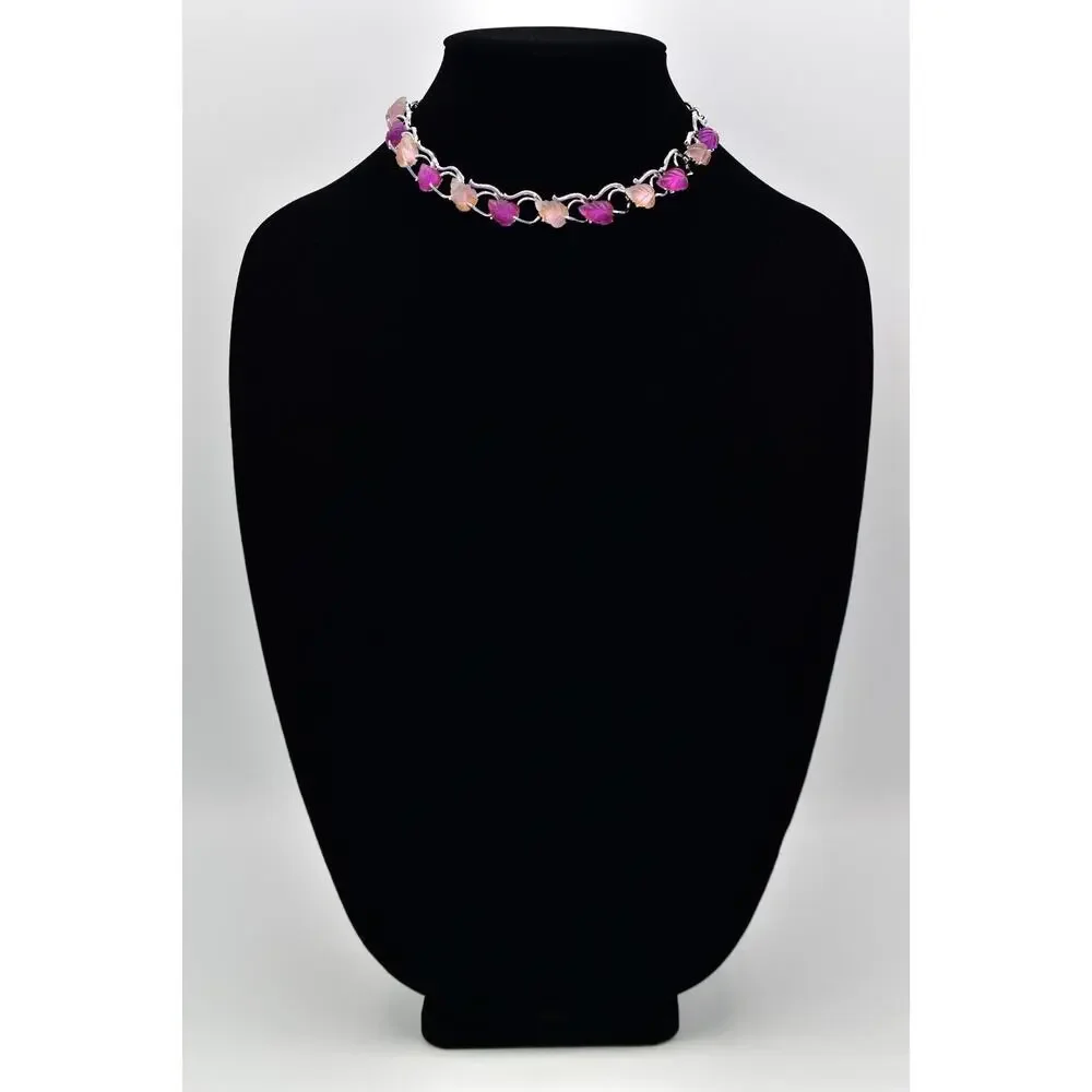 Star Vintage Choker Collar Necklace Purple Lucite Leaf Chunky Signed 1940s BinBJ